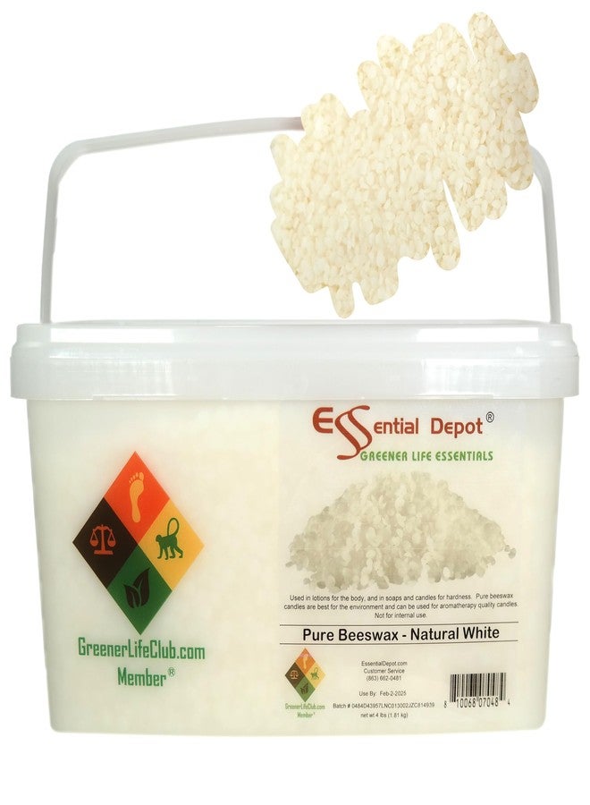 Essential Depot Beeswax - White Pastilles - 4lbs - Safety Sealed (Lock tab) Wide Mouthed PP Container with Resealable Cap and Reattachable Handle - Image 1